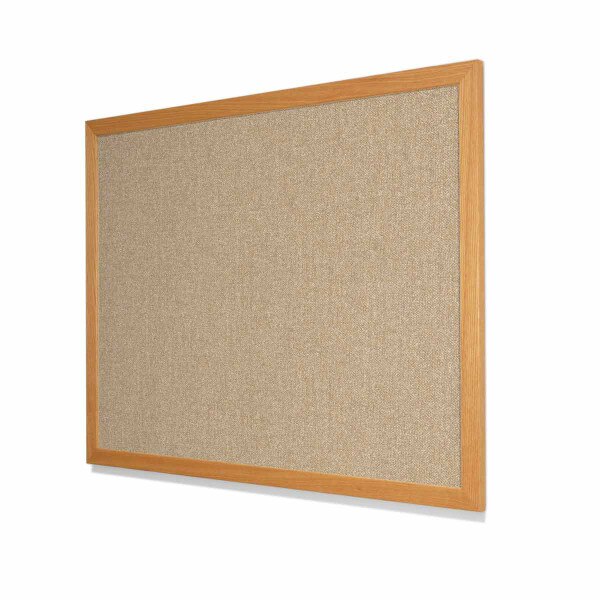 Type II Woven Vinyl Koroseal Linden II Coconut Cork Board with Red Oak Frame